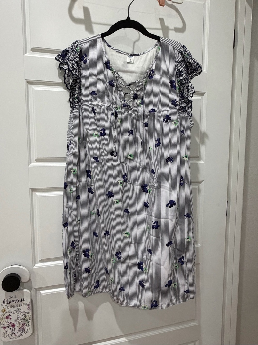 Old Navy White and Navy Striped Floral Lace-Up Dress